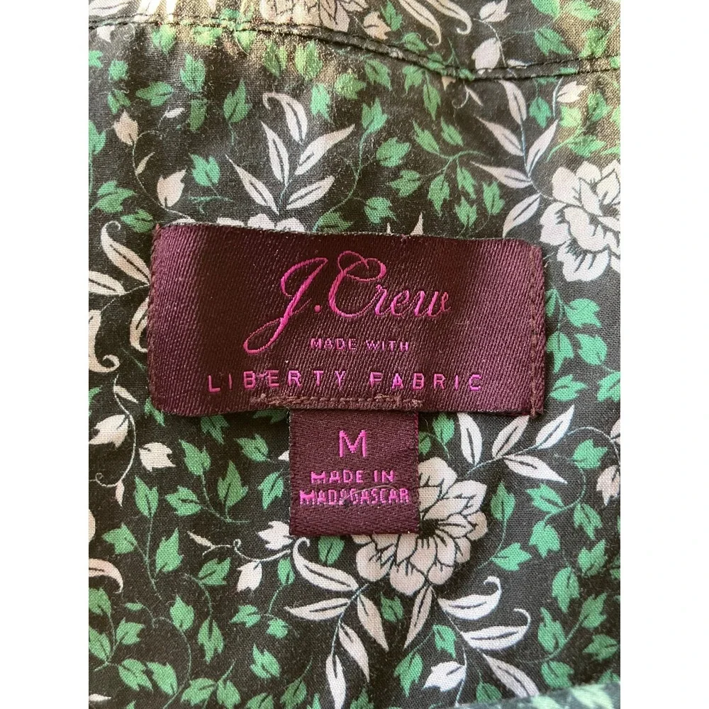 J. Crew Liberty Fabric Floral Ruffle Long Sleeve Blouse Women's Green Medium - Picture 6 of 8
